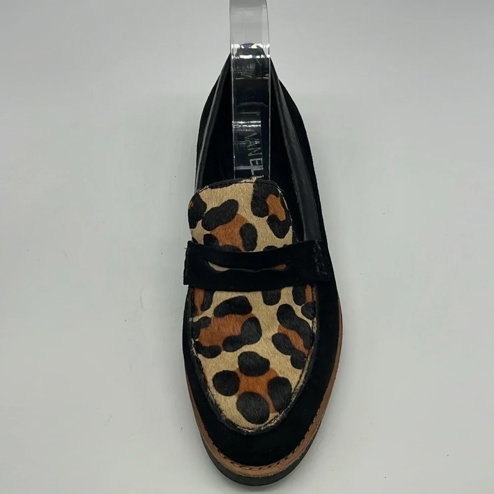 Vaneli - Leopard  Print Tan Pattern Black Suede Slip On Penny Loafers Size 8